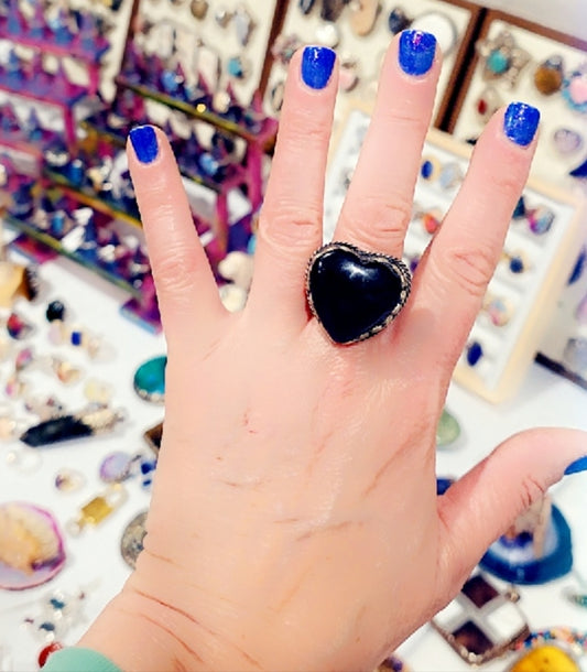 ❤️ Rainbow 🌈 Obsidian Gemstone Handcrafted Tibetan Ring, Smaller