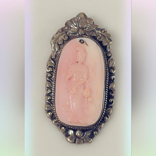 Pink Conch Carved  Handcrafted Tibetan Pendant