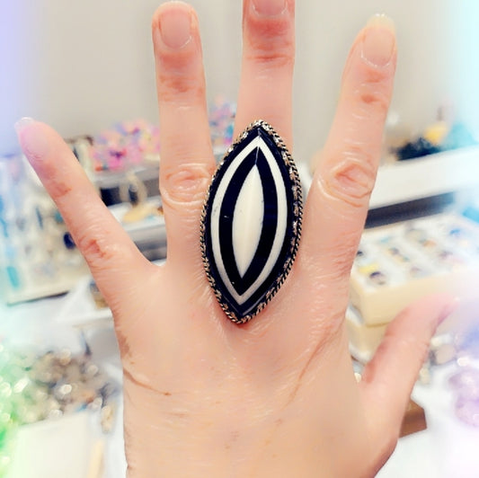 Bone & Obsidian Handcrafted Tibetan Ring