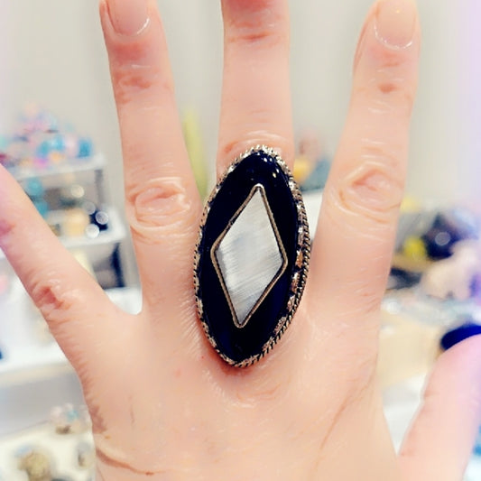 Obsidian & Mother Od Pearl Handcrafted Tibetan Ring