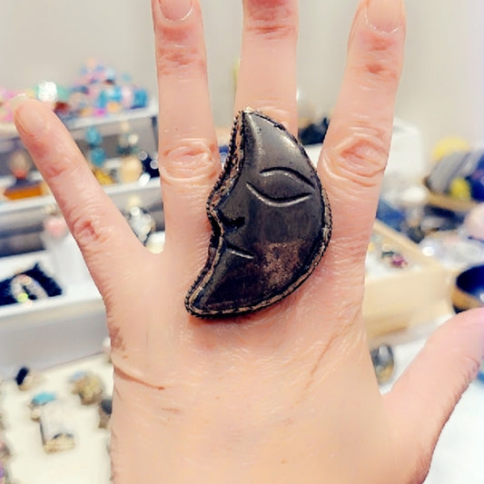 Pyrite Moon Handcrafted Tibetan Ring