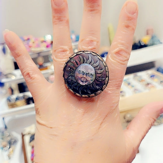 Mother Of Pearl Sun Handcrafted Tibetan Ring