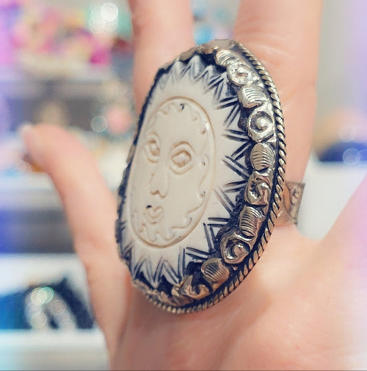 Buffalo Bone Sun Handcrafted Tibetan Ring