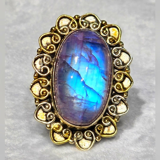 Custom Made Rainbow Moonstone Solid Sterling Gemstone Ring