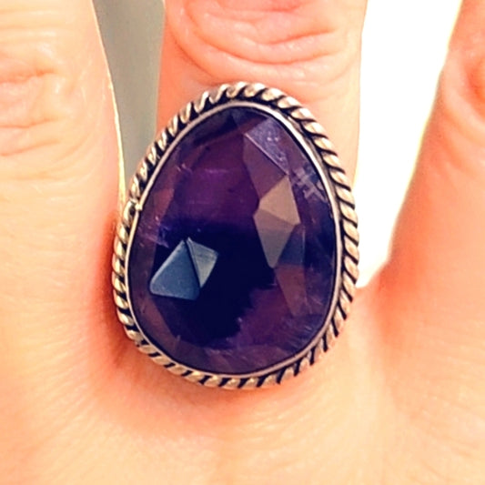 Faceted Amethyst Solid Sterling Silver Gemstone Ring