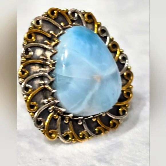 Custom Made Larimar Solid Sterling Gemstone Ring