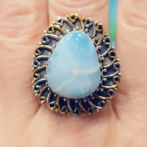 Custom Made Larimar Solid Sterling Gemstone Ring