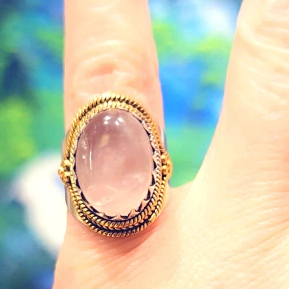 Custom Made Rose Quartz Solid Sterling Gemstone Ring