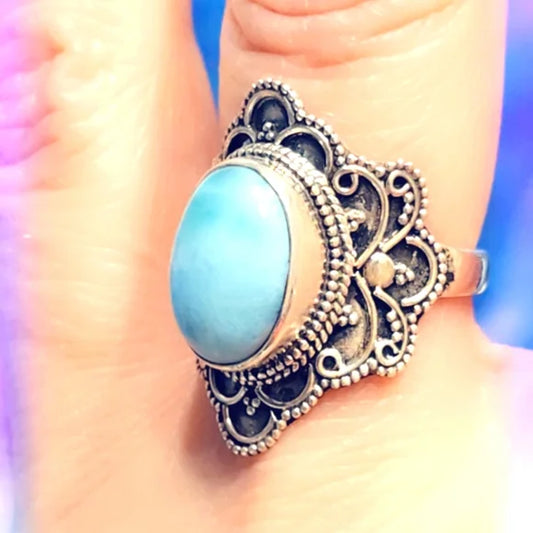 Larimar Solid Sterling Silver Gemstone Ring