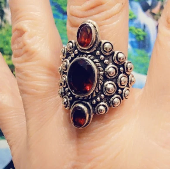 Garnet Solid Sterling Gemstone Ring