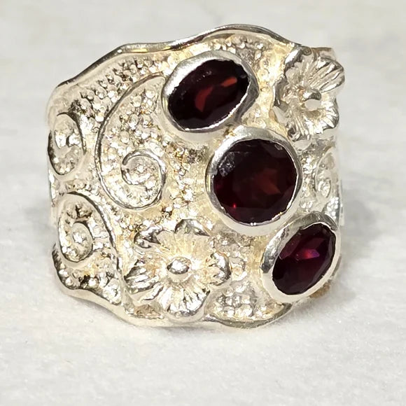 Triple Garnet Solid Sterling Gemstone Ring