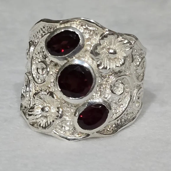 Triple Garnet Solid Sterling Gemstone Ring