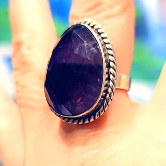 Faceted Amethyst Solid Sterling Silver Gemstone Ring