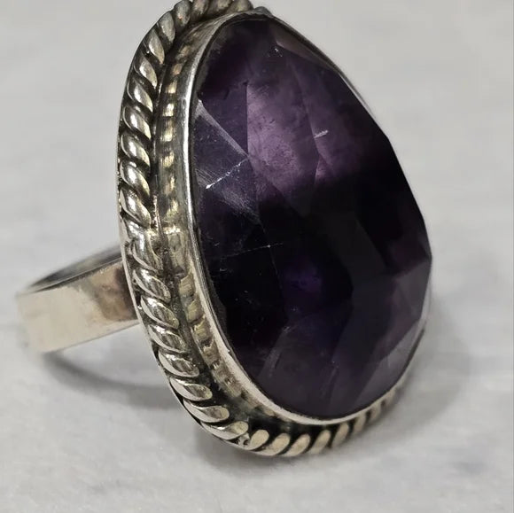 Faceted Amethyst Solid Sterling Silver Gemstone Ring