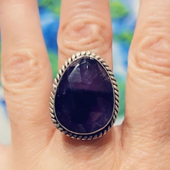 Faceted Amethyst Solid Sterling Silver Gemstone Ring