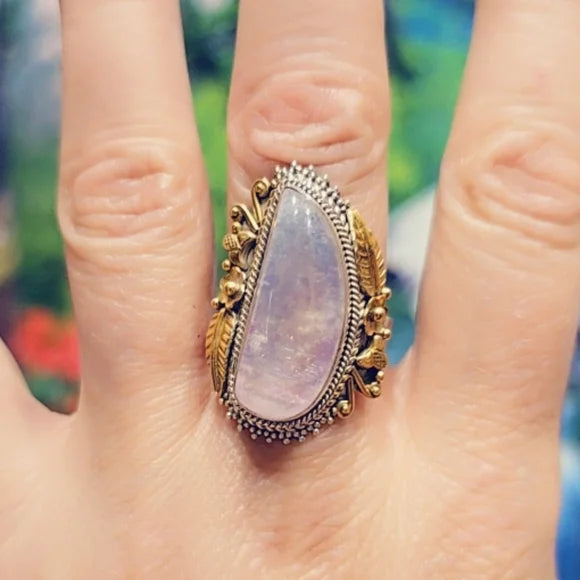 Custom Made Rainbow Moonstone Solid Sterling Gemstone Ring