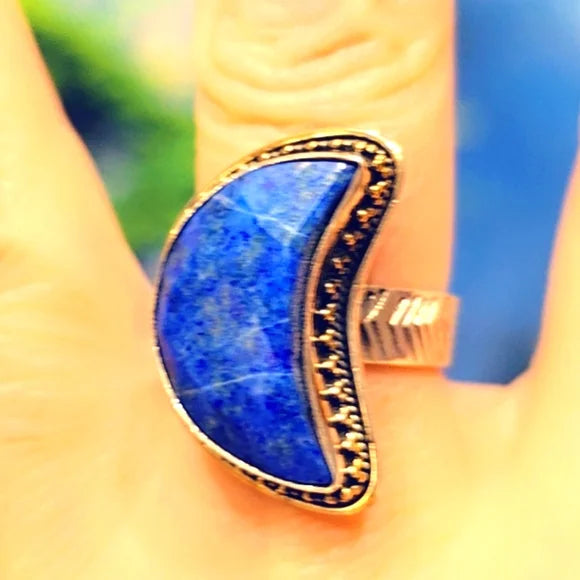 Custom Made Faceted Lapis Moon Solid Sterling Gemstone Ring