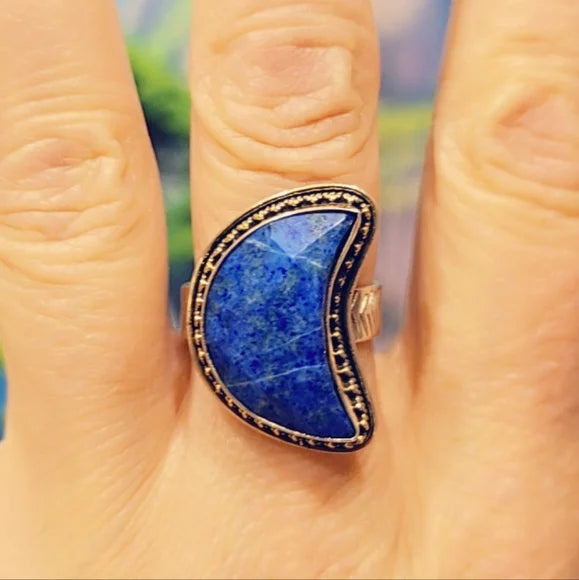 Custom Made Faceted Lapis Moon Solid Sterling Gemstone Ring