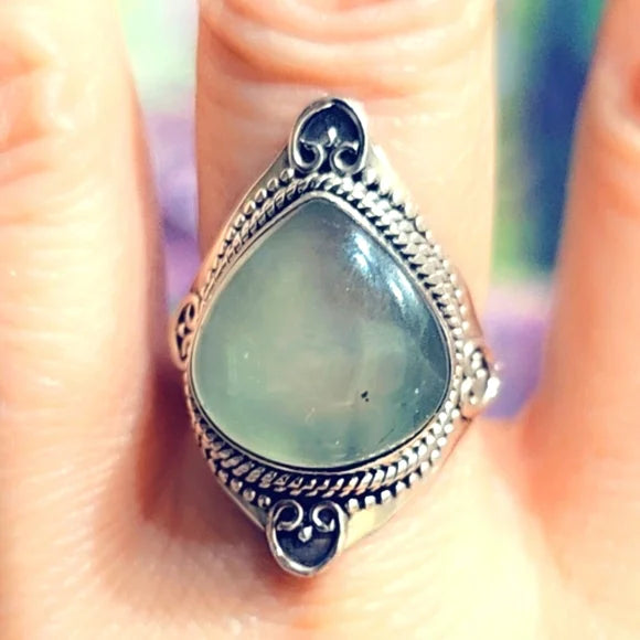 Custom Made Boho Moss Prehnite Solid Sterling Gemstone Ring