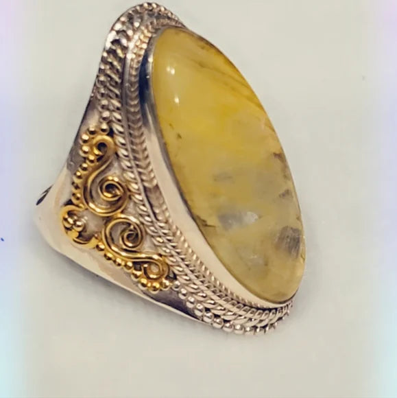 YELLOW Custom Made Rainbow Moonstone Solid Sterling Gemstone Ring