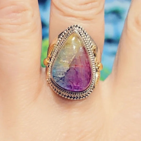 Rainbow! 🌈 Custom Made Moonstone Solid Sterling Gemstone Ring