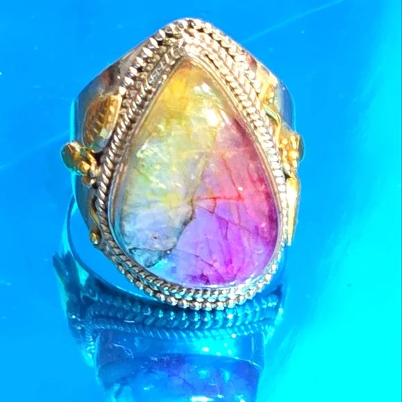 Rainbow! 🌈 Custom Made Moonstone Solid Sterling Gemstone Ring