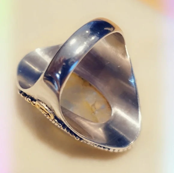 Yellow Custom Made Rainbow Moonstone Solid Sterling Gemstone Ring