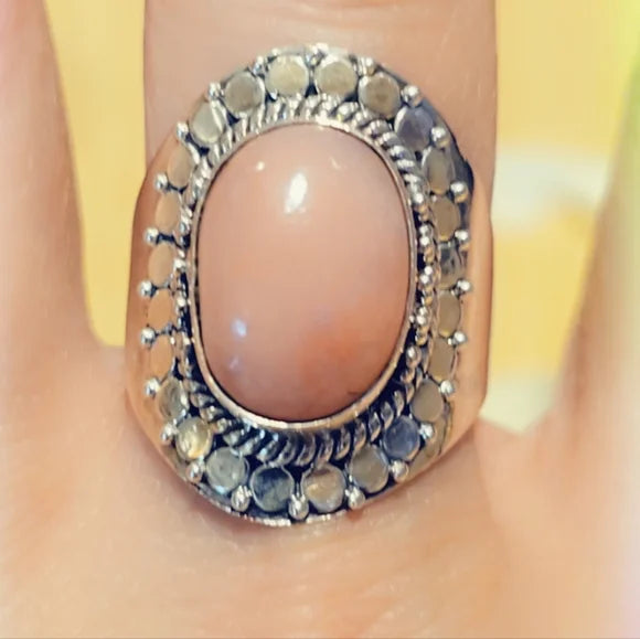 Custom Made Pink Opal Boho Solid Sterling Gemstone Ring