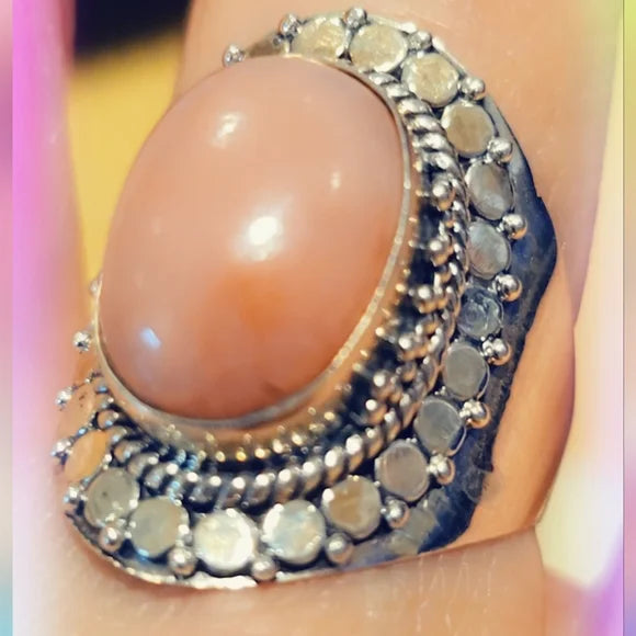 Custom Made Pink Opal Boho Solid Sterling Gemstone Ring