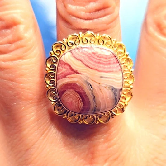 Rhodochrosite Vermeil Sterling Gemstone Ring