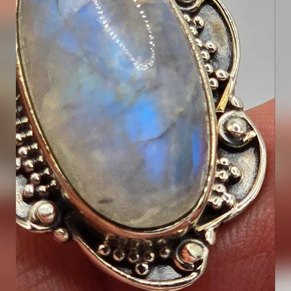 Custom Made Rainbow Moonstone Solid Sterling Gemstone Ring