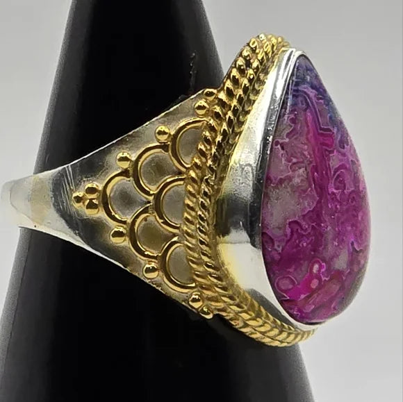 Custom Made Sterling Silver Dyed Crazy Lace Gemstone Ring