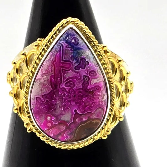 Custom Made Sterling Silver Dyed Crazy Lace Gemstone Ring
