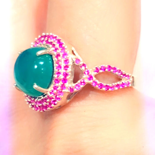 Faceted Green Onyx & Ruby Gemstone Sterling Silver 925 Ring