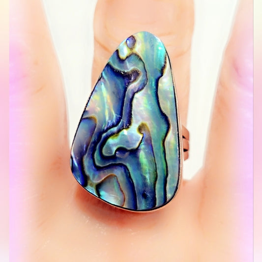 Abalone Sterling Silver Gemstone Ring Sz. 10