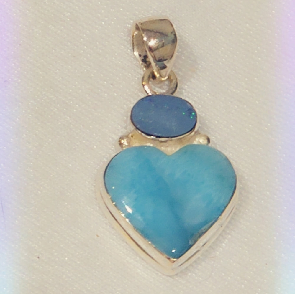 Boulder Opal & Turquoise Sterling Gemstone Pendant