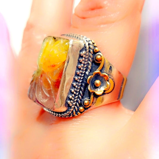 Carved Agate Sterling Gemstone Ring