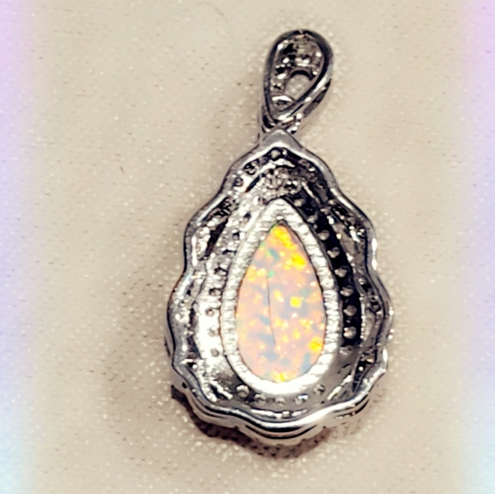 White Fire Opal Sterling Baby Pendant