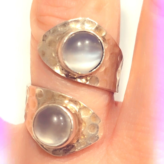 Double Moonstone Free Size Adjustable Sterling Silver Gemstone Ring