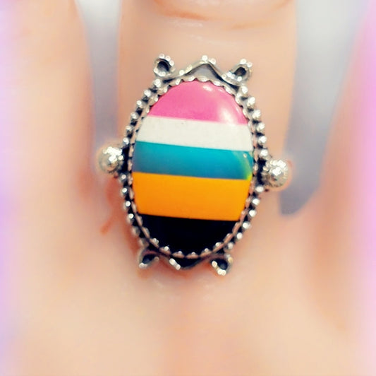 Turquoise & Opal Sterling Gemstone Ring