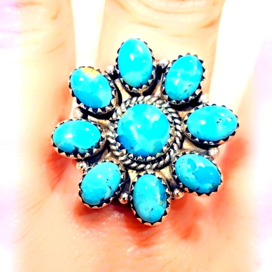 🌼 American Turquoise Adjustable Sterling Gemstone Ring