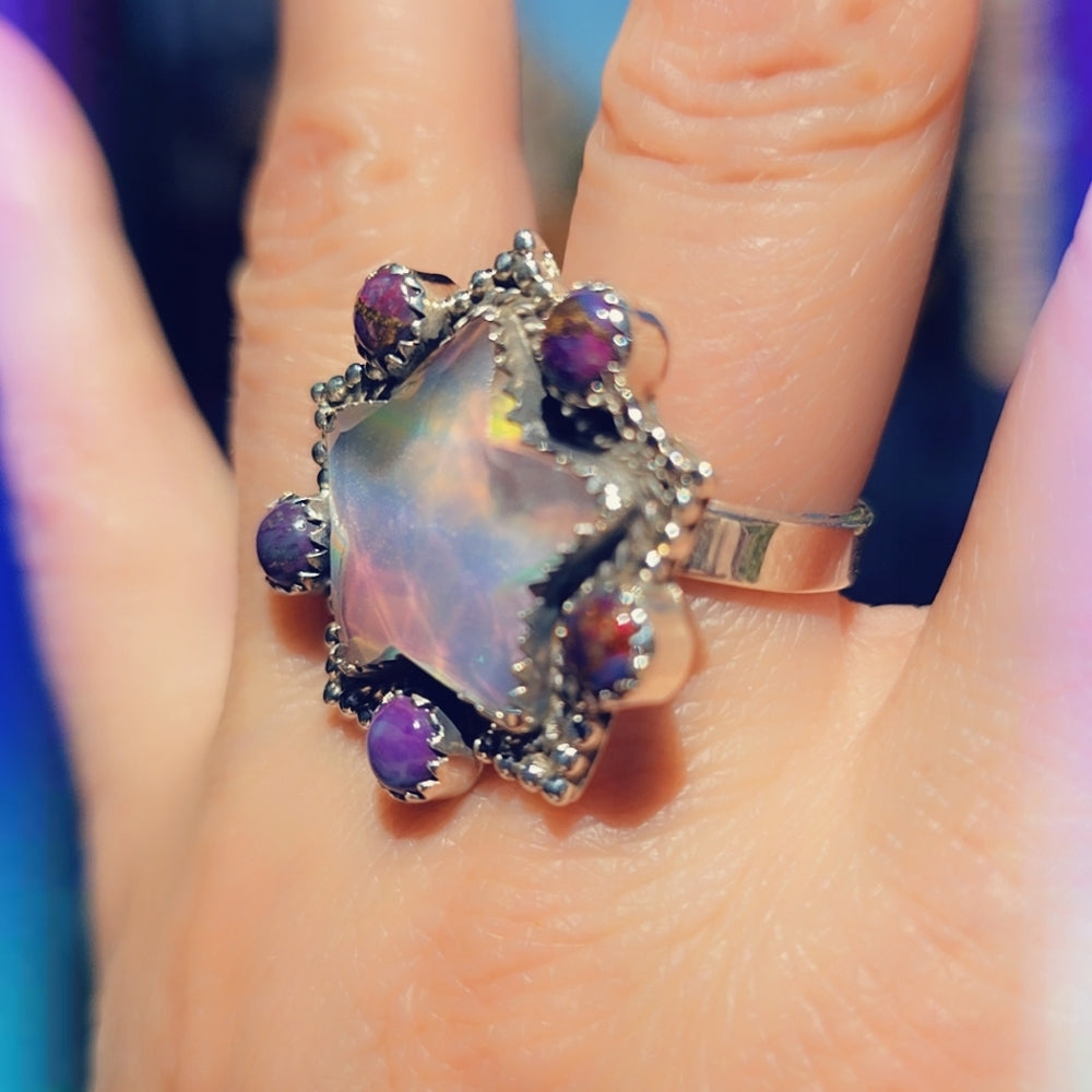 Aurora Opal Multi Stone Sterling Gemstone Ring