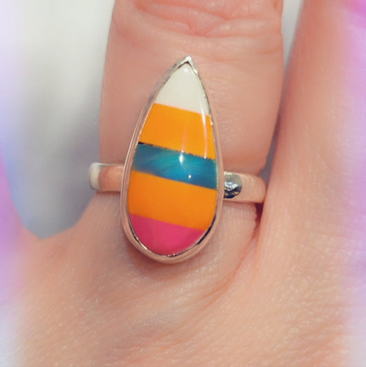 Opal Sterling Gemstone Ring Sz 6 1/2