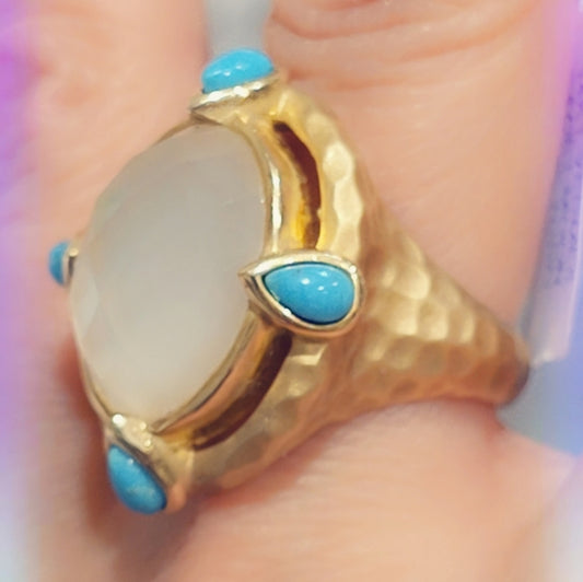 14k Moonstone & Turquoise Sterling Gemstone Ring