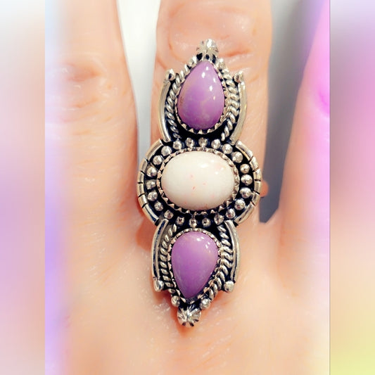 Purpurite & White Cinnabar Sterling Silver Gemstone Ring