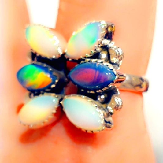 Aurora Opal Multi Stone Sterling Gemstone Ring