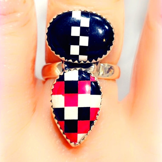 Checkerboard Opal Sterling Gemstone Ring