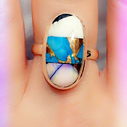 Spiny Oyster & Turquoise Sterling Gemstone Ring Sz. 7