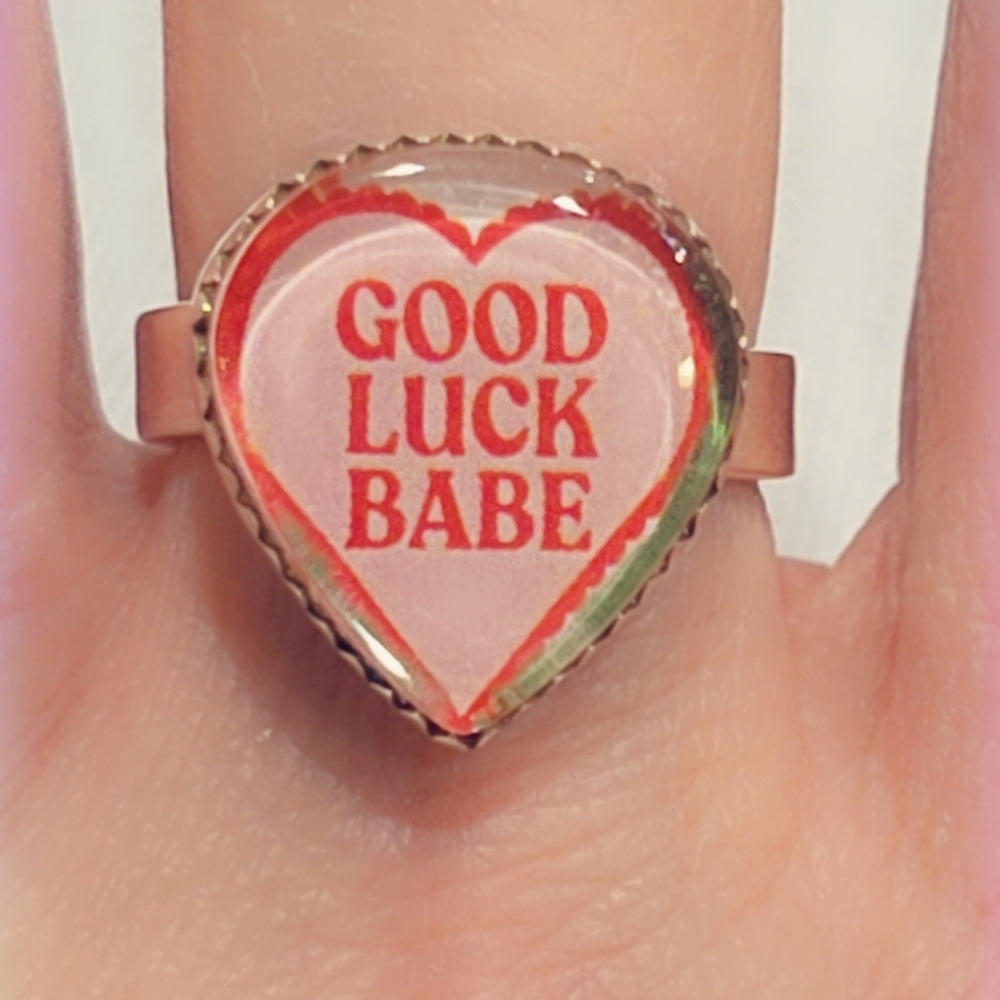 Glass Crystal Good Luck Babe Sterling Gemstone Ring