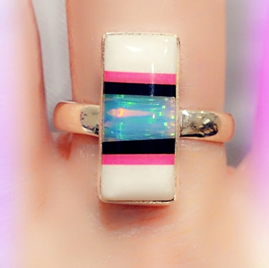 Opal Sterling Gemstone Ring Sz. 9